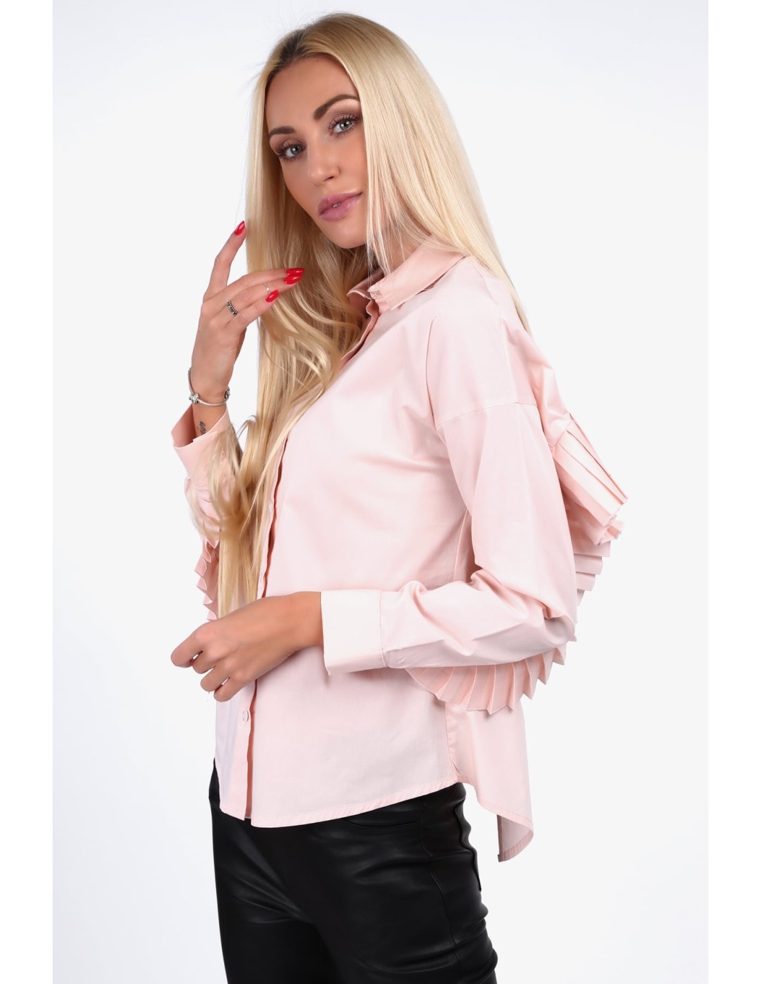 Powder-colored shirt with pleated ruffles 0223 - Online store - Boutique